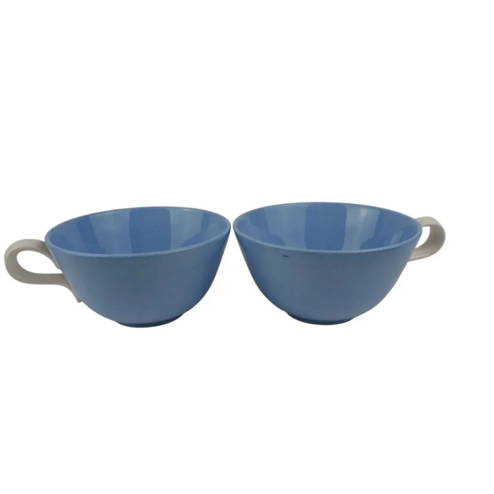 Homer Laughlin Skytone Set Of 2 Cups & Saucers Sky Blue White